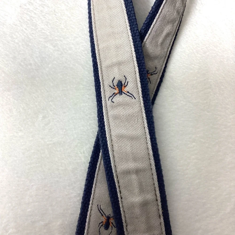 Lands End Boys Icon Belt Khaki Spider Bug‎ Blue Beige Medium Woven Canvas Youth